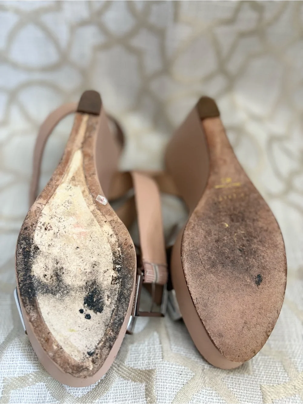 Ted Baker Blush Wedge Sandals with Silver Metallic Strap